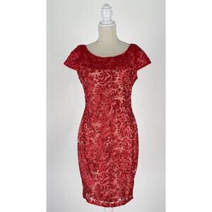 Calvin Klein Short Sleeve Sequin Sheath Cocktail Dress Womens Size 6 Red